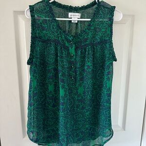 Liz Claiborne Paisley Print Sleeveless Chiffon Shirt Blouse Size XL with Button